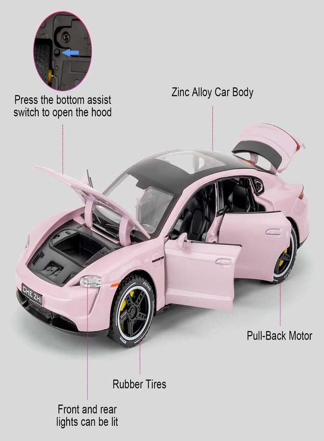 LOVEPOSELY 1:32 Car Model Compatible for Porsche Taycan Diecast Toy Car, Collectible Zinc Alloy Pull Back Vehicles Toy with Sound and Light for Adult Boys Girls 3 4 5 6 7 8 (Pink) - Image 3
